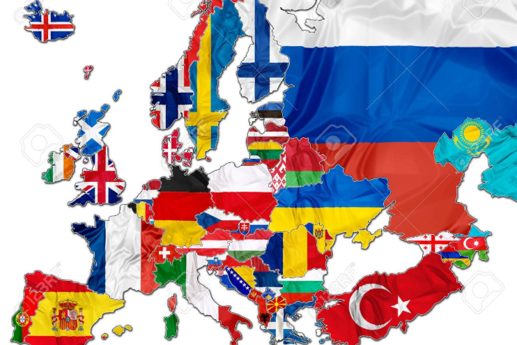 Map of Europe with each country represented by its flag