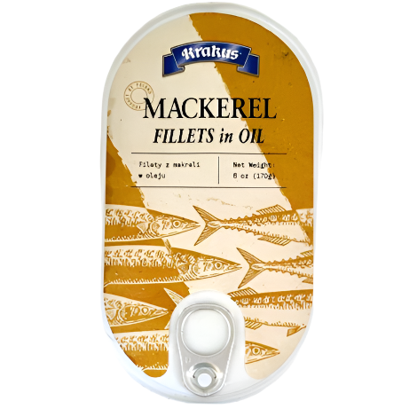 FILETY Z MAKRELI W OLEJU,MACKEREL FILLETS, KRAKUS, 6 OZ