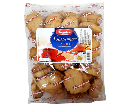 Packaged cookies with a visible brand label on a white background