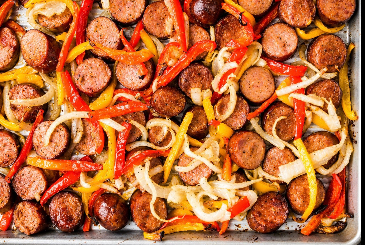 Sliced Smoked Sausage with sweet Peppers and Onions