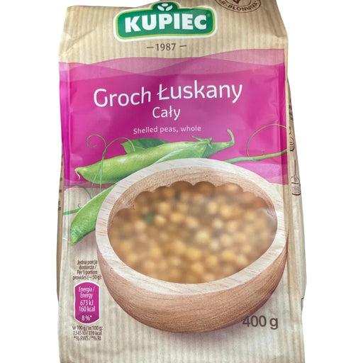 Kupiec groch luskany package on a wooden surface