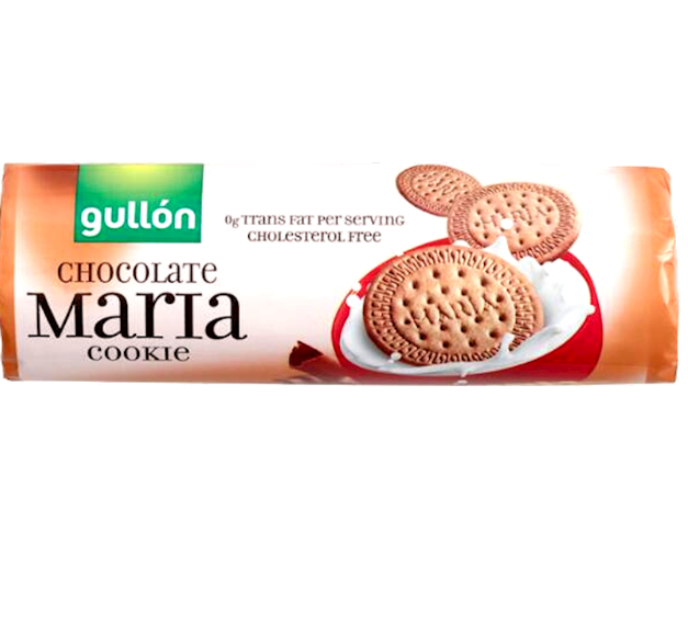 Gullon Chocolate Maria cookie package on a white background