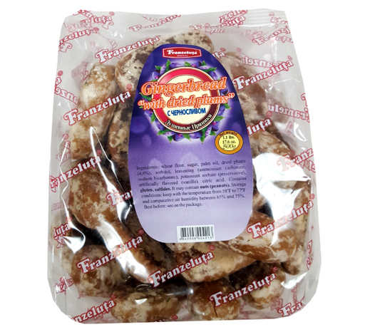 Packaged gingerbread with dried plums by Franzeluta on a white background