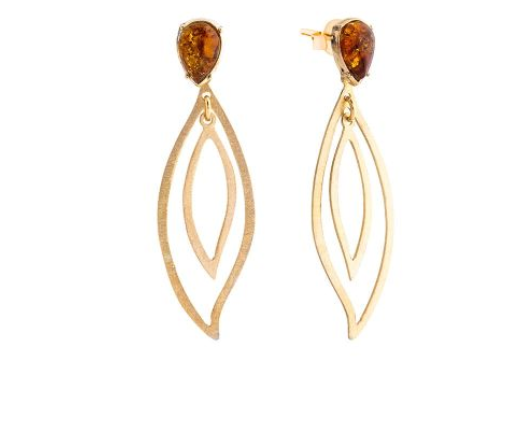 Gold  and 925 silver earrings with Baltic amber teardrop.