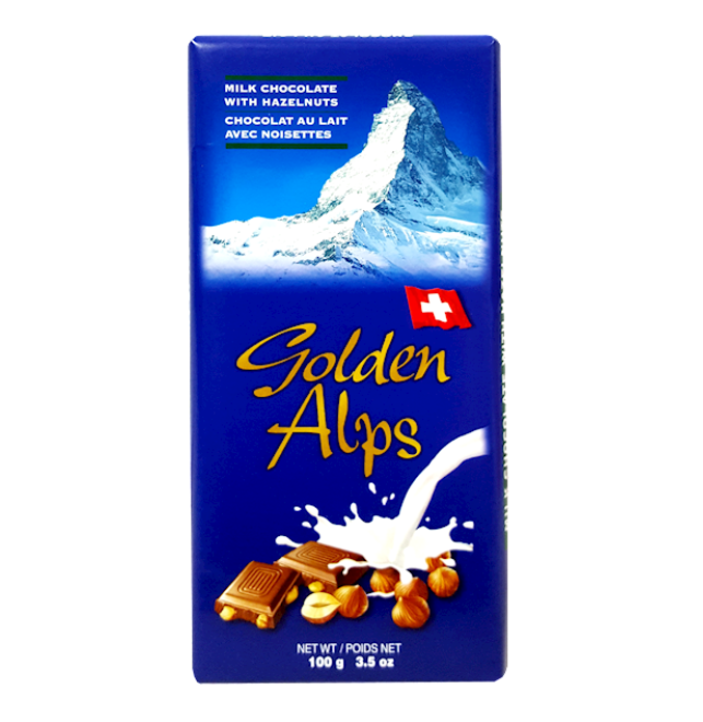 Golden Alps Milk Chocolate with Hazelnuts from Switzerland