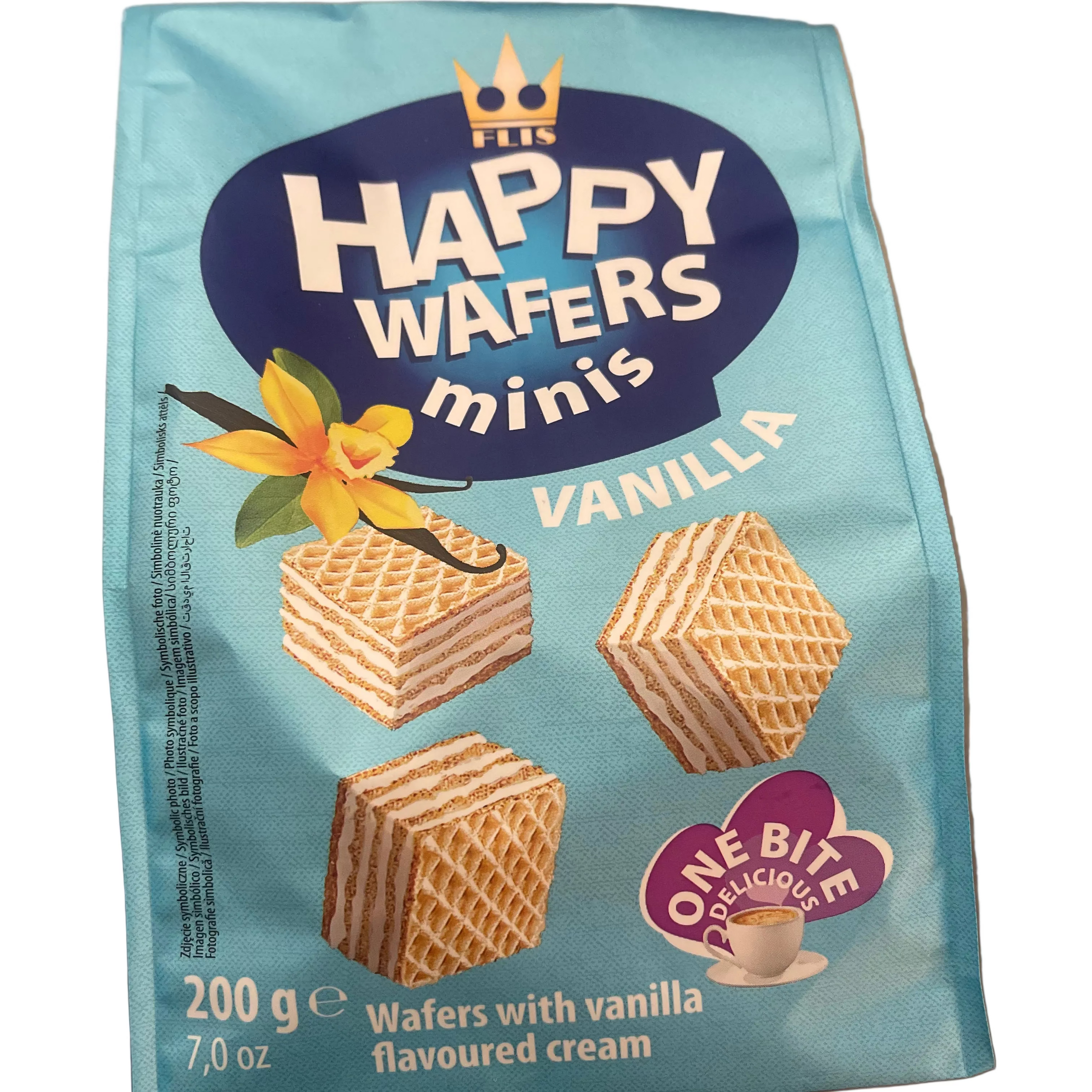HAPPY WAFERS MINI, WAFELKI WANILIOWE, FLIS, 200G