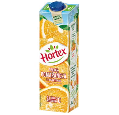 Hortex orange juice packaging on a white background