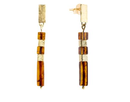 Hanging earrings (gold-plated 925 silver) with cognac Baltic amber