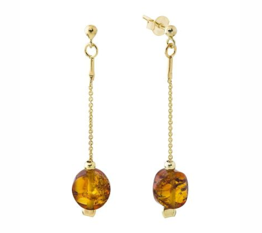 Hanging gold plated 925 silver Earrings with cognac Baltic amber