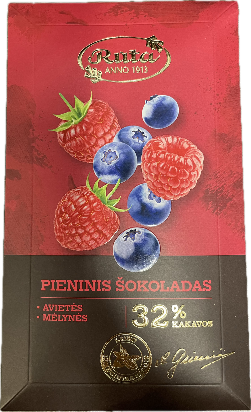 RUTA Milk chocolate with raspberry and blueberry/90 g.
