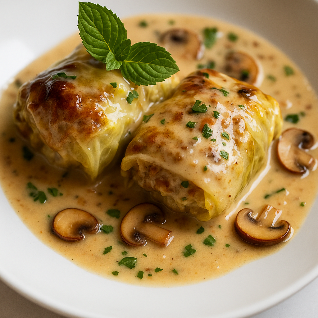 VEGETERIAN STUFFED CABBAGE ROLLS WITH RICE AND MUSHROOMS