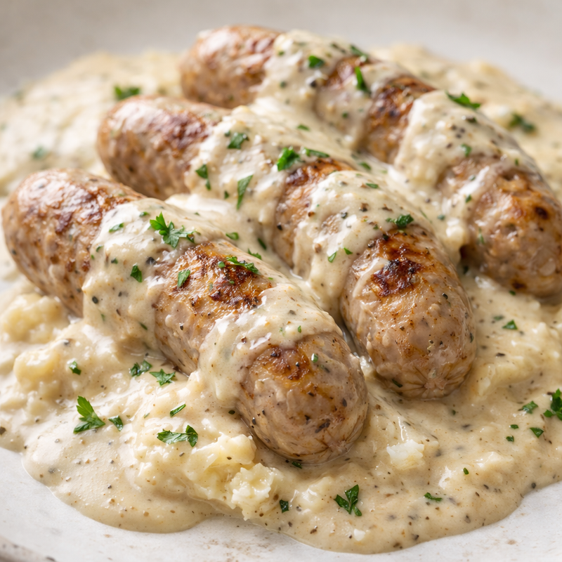 FRESH POLISH SAUSAGE WITH HORSERADISH GRAVY/CATERING