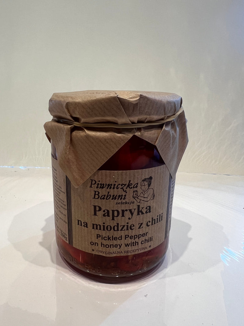 PAPRYKA KONSERWOWA NA MIODZIE,MARINATED RED PEPPER/HONEY, PIWNICZKA BABUNI