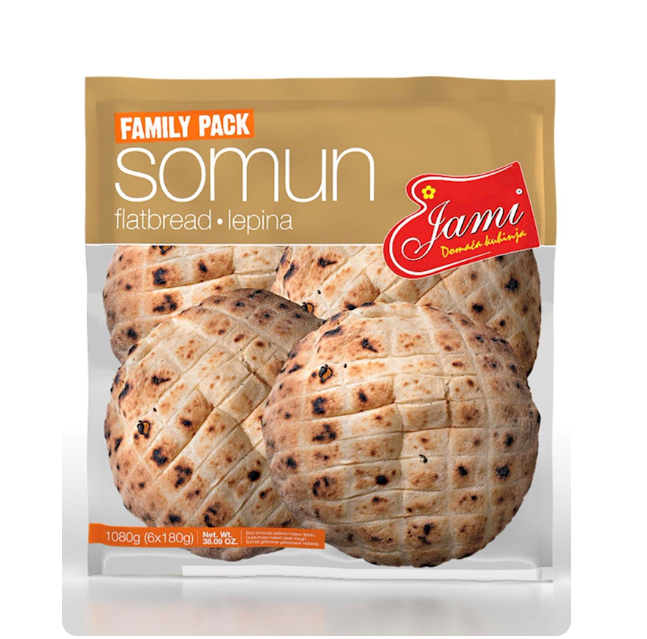 Packaged flatbread with Jami branding on a white background