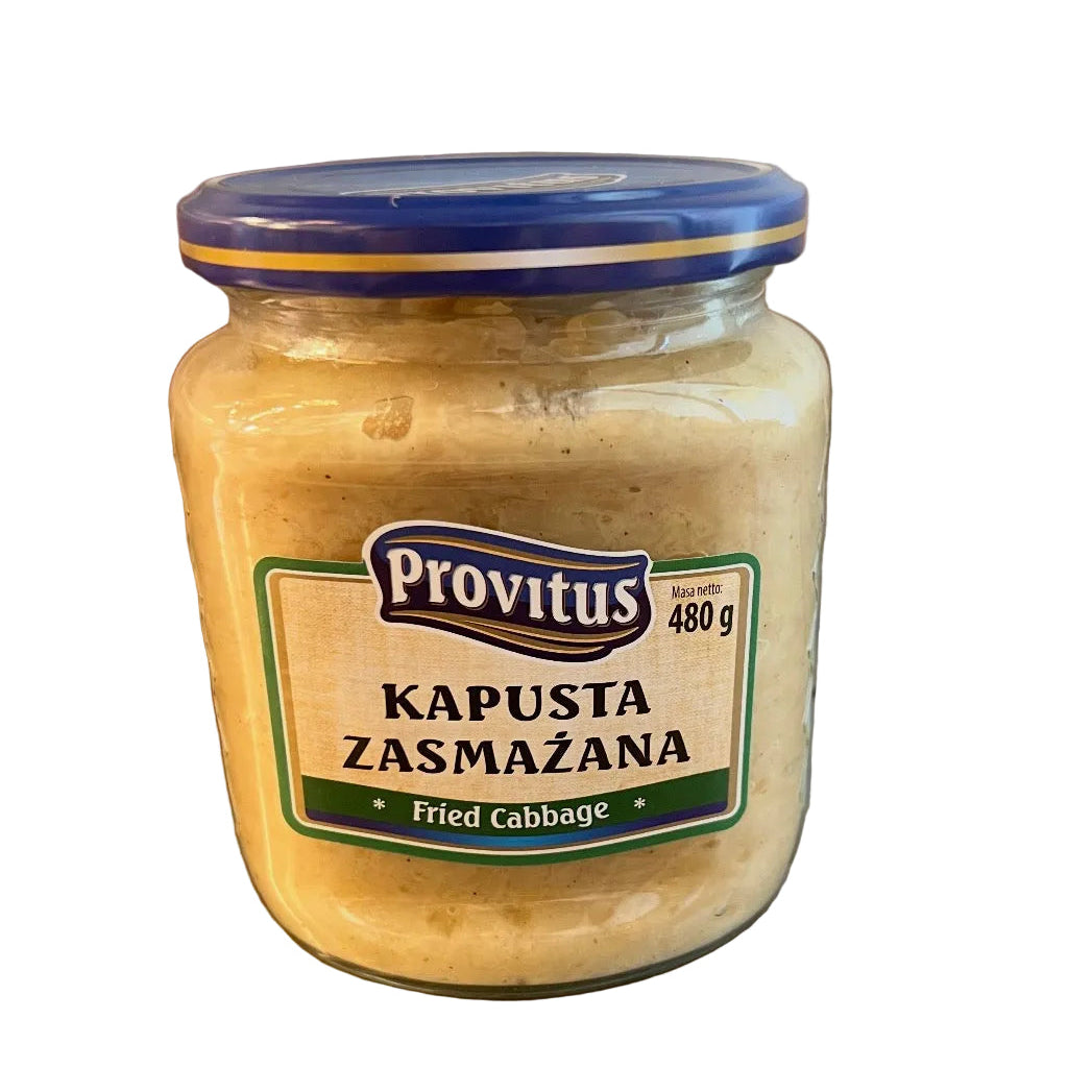 Jar of Provitus Kapusta Zasmañana on a metallic surface