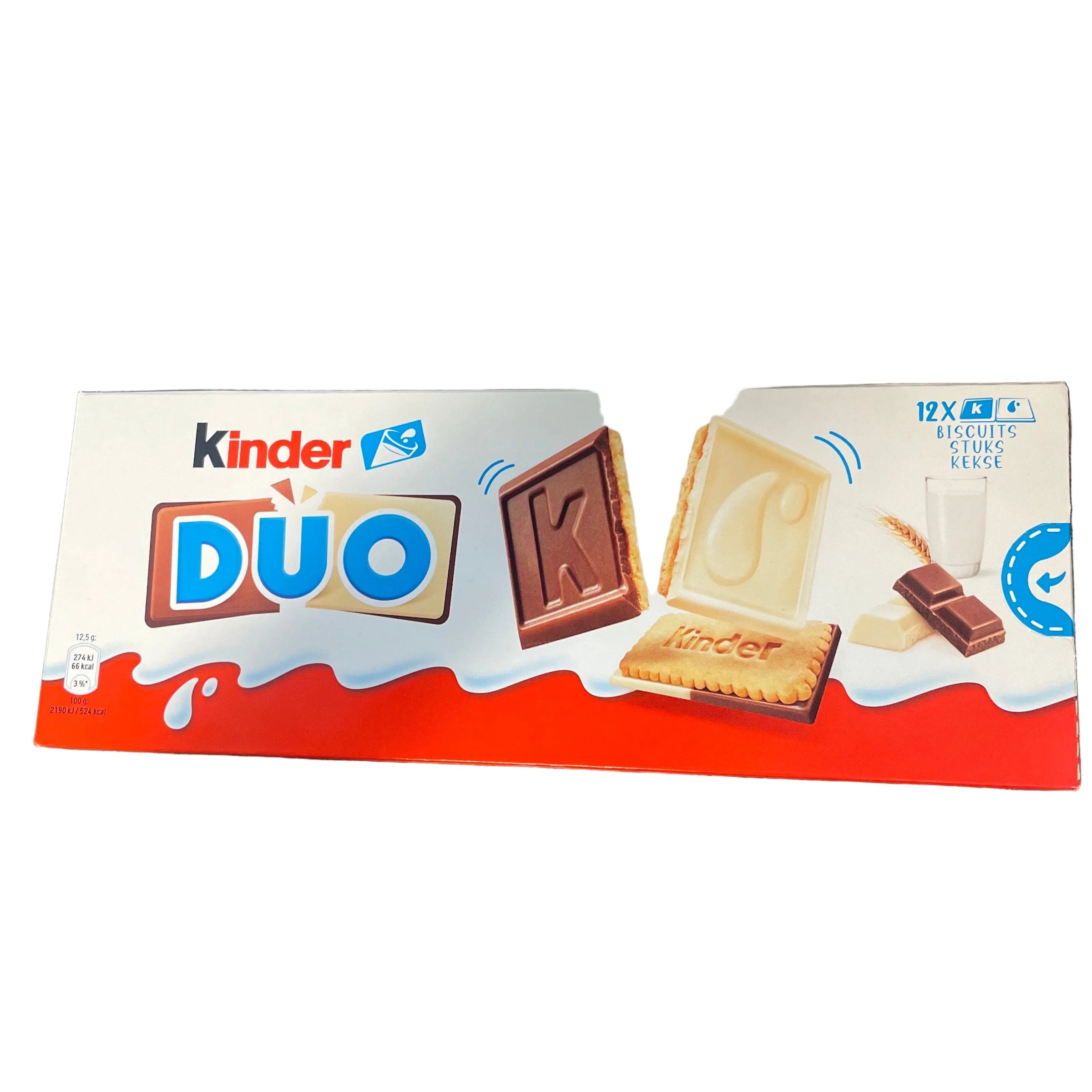 Kinder Duo chocolate bar packaging on a wooden surface