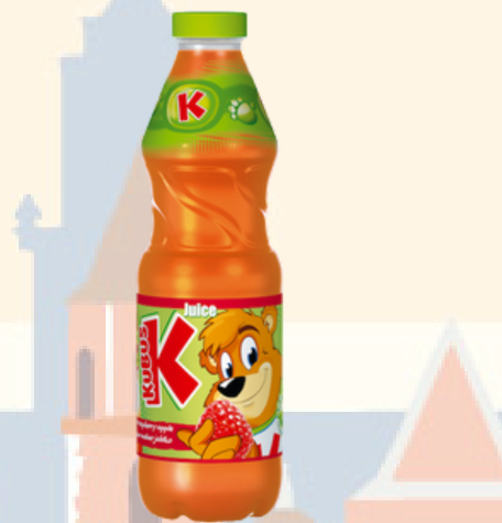 Kubus K juice bottle with a cartoon character on a light background