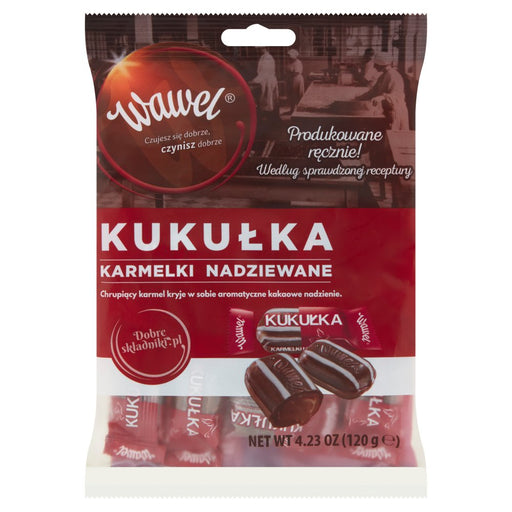 Packaging of KUKULKA Candies by WAWEL showing the brand logo, product name, and image of the candy