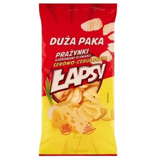 Lapsy potato chips packaging with red and yellow design on a white background