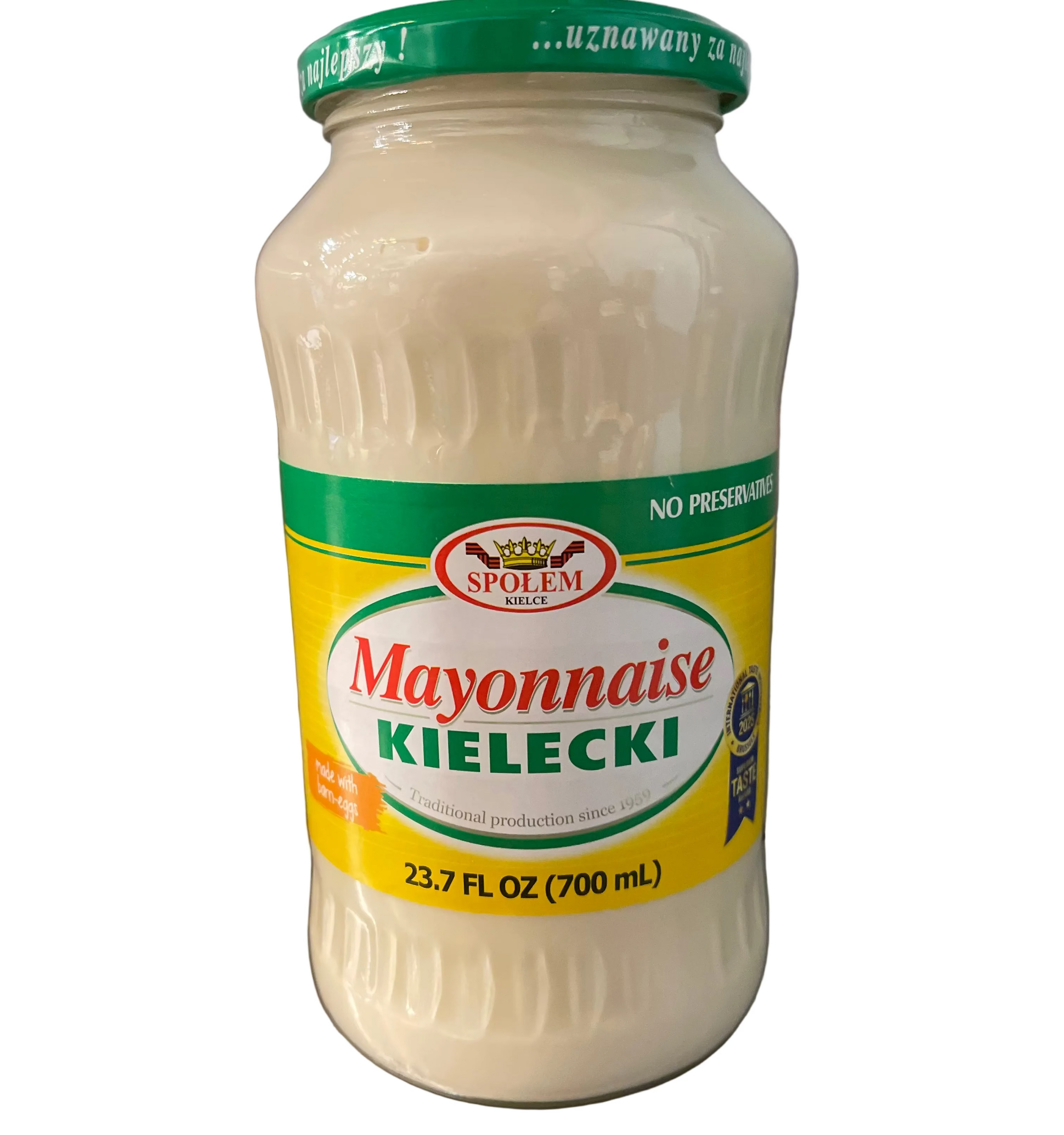 Jar of S polem Mayonnaise Kielecki on a metallic surface