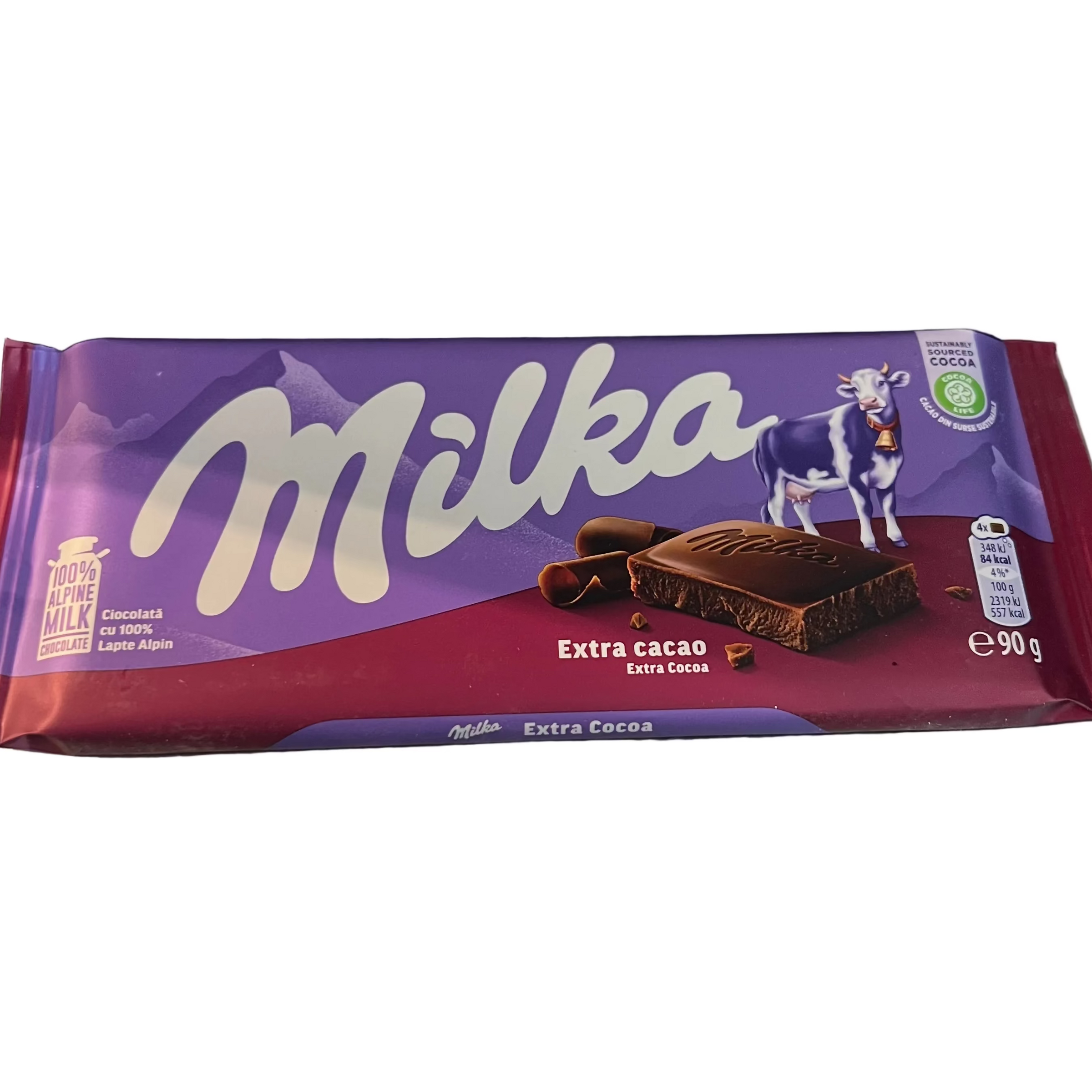 Milka chocolate bar packaging on a metallic surface