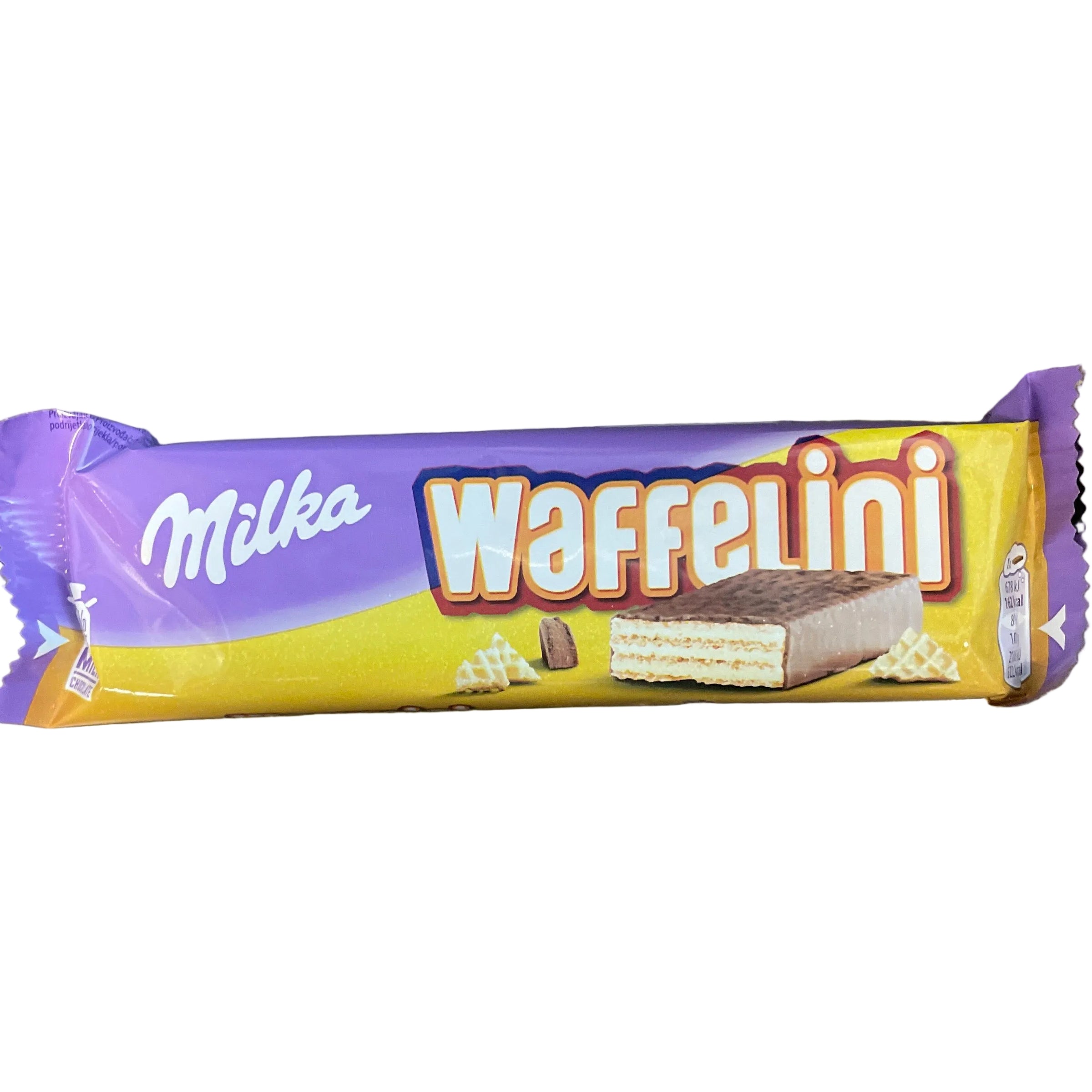 Milka Waffelin chocolate bar on a wooden surface