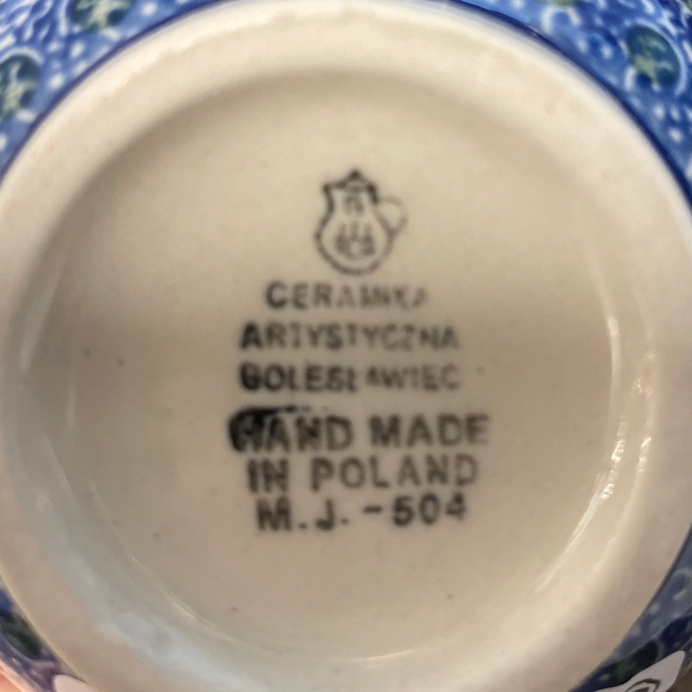 POLISH POTTERY BOLESLAWIEC Bubble Mug 12 oz Blue Poppies Theme