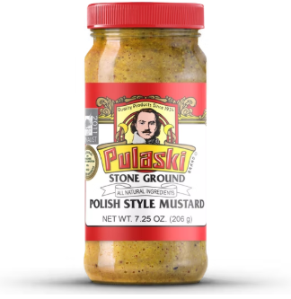 Jar of Pulaski Stone Ground Polish Style Mustard on a white background