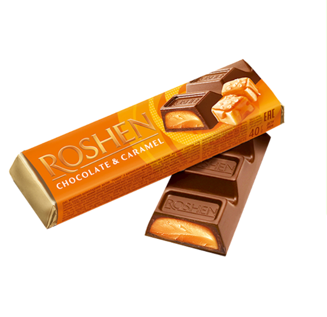 Milk Chocolate Bar filed with Caramel , Ukraine, 40g, ROSHEN