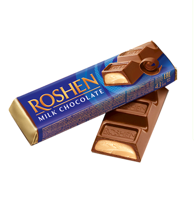 Milk Chocolate Bar filed with Cream Brule , Ukraine, 43g, ROSHEN