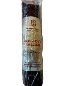 Moldova Salami in packaging with a visible label 