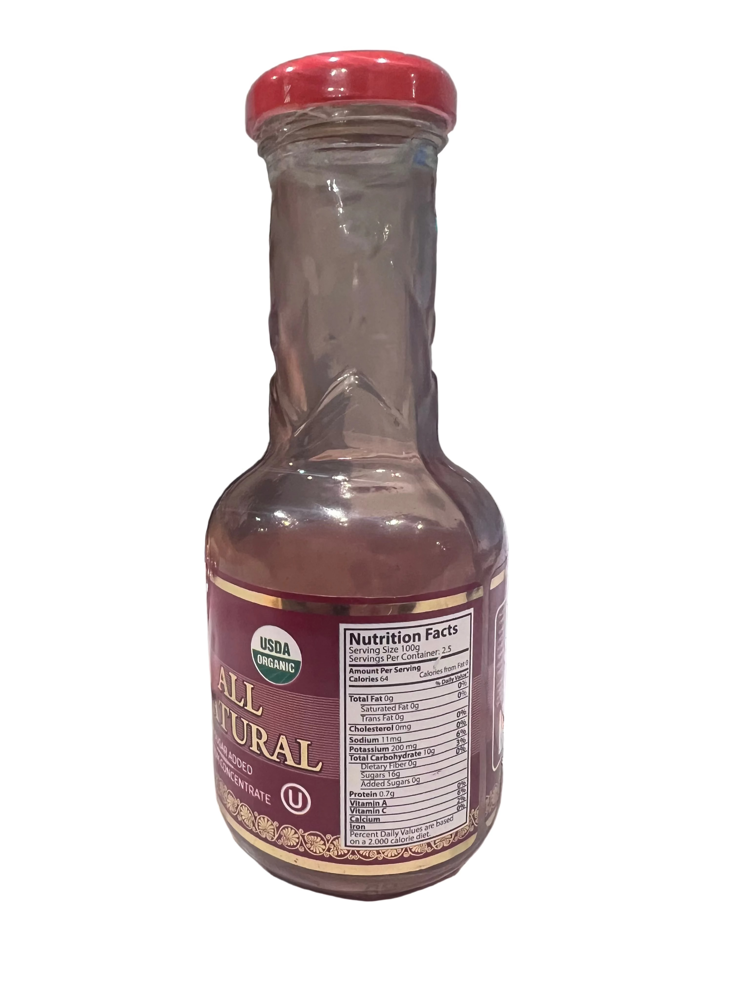 Nature’s Best organic pomegranate juice kosher glass bottle