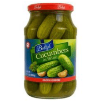 Jar of Ballyhoo Cucumbers in Brine on a white background