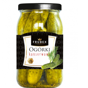 Jar of pickles with Frubex label on a white background