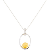 Oval 925 silver necklace with a milky amber ball