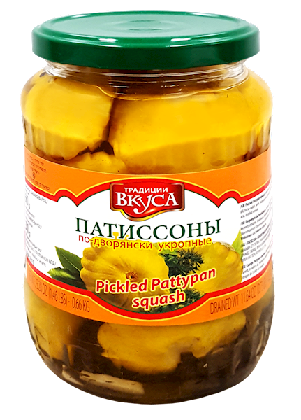 PATTYPANS "DVORJANSKIE" WITH DILL, KOSHER,TRADICII VKUSA, (JAR), MOLDOVA, 0.72L