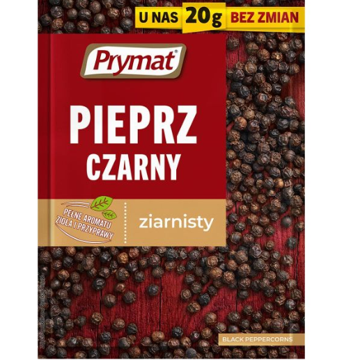 PIEPRZ CZARNY ZIARNISTY, BLACK PEPPERCORNS, PRYMAT,20G