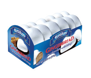 Box of Krusteaz Gingerbread in Cakes with Frosting on a white background