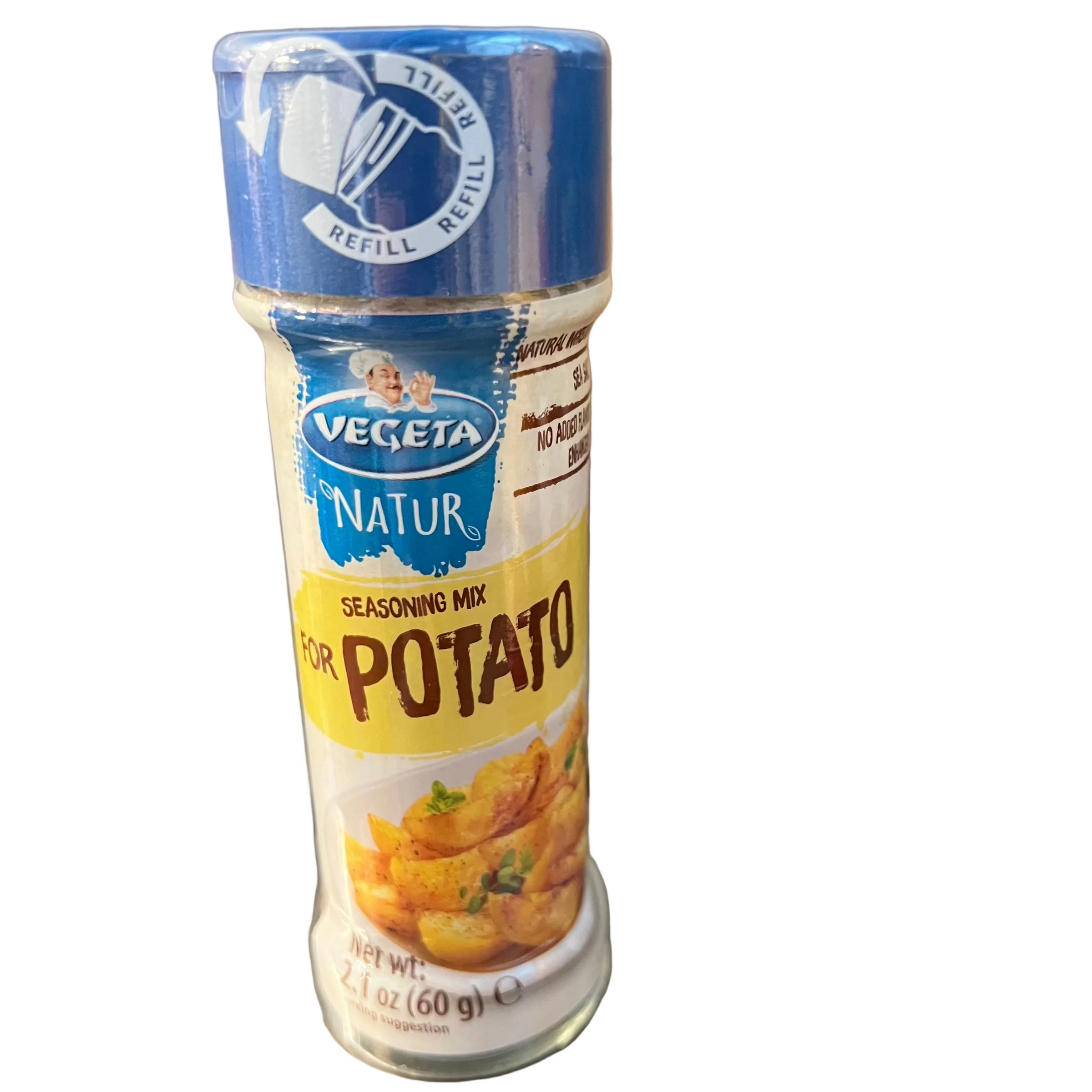 Vegeta Natur seasoning mix for potato on a metallic surface