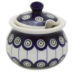 Polish Pottery,Bolesławiec, sugar bowl, cukiernica, Pawie Oko,Peacock Eye,8F