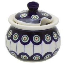 Polish Pottery,Bolesławiec, sugar bowl, cukiernica, Pawie Oko,Peacock Eye,8F
