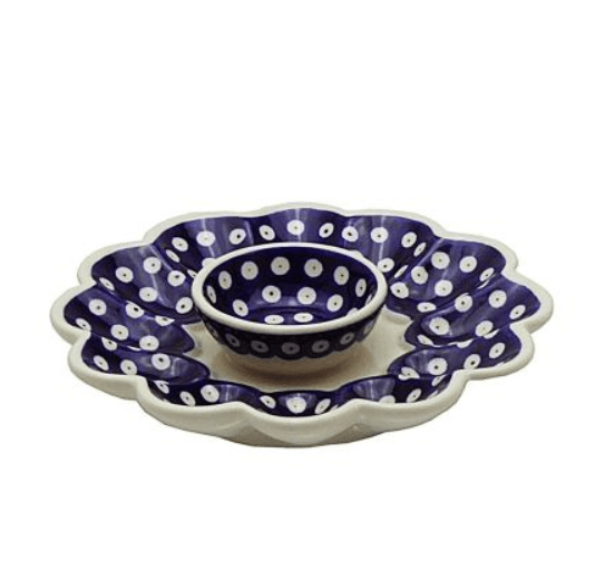 Polish pottery,Bolesławiec,egg plate, talerz na jajka,Granatowa,Navy blue