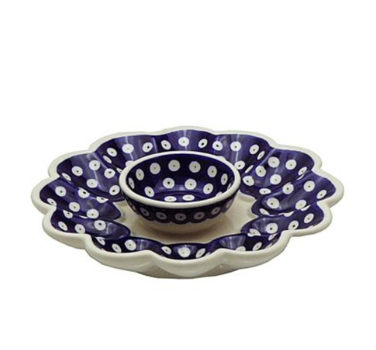 Polish pottery,Bolesławiec,egg plate, talerz na jajka,Granatowa,Navy blue