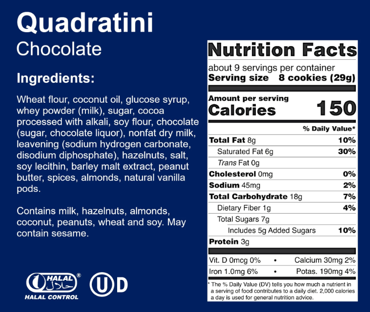 QUADRATINI WAFERS, CHOCOLATE FLAVOR,BITE SIZE WAFERS, LOACKER