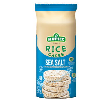 Kupiec rice cakes packaging with sea salt flavor on a white background