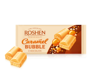 Roshen Caramel Bubble chocolate bar packaging on a white background