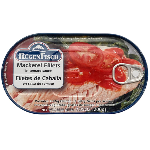 Sardine can labeled 'Rügen Fischer' on a metallic surface