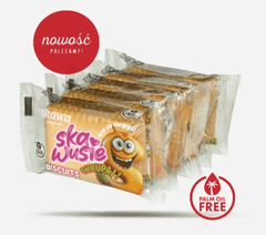 Packaging of Ska Wusie biscuits with cartoon character on a white background