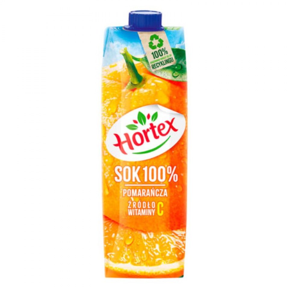 HORTEX SOK POMARANCZOWY,ORANGE JUICE NO SUGAR ADDED 100% 1L