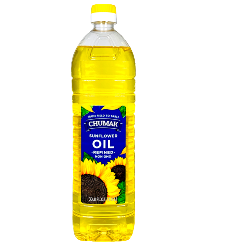 Bottle of Chumak sunflower oil on a transparent background